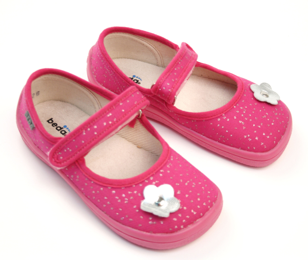 Beda Barefoot papuče Pink Shine kytka Dětské sandále Renbut 13-106A