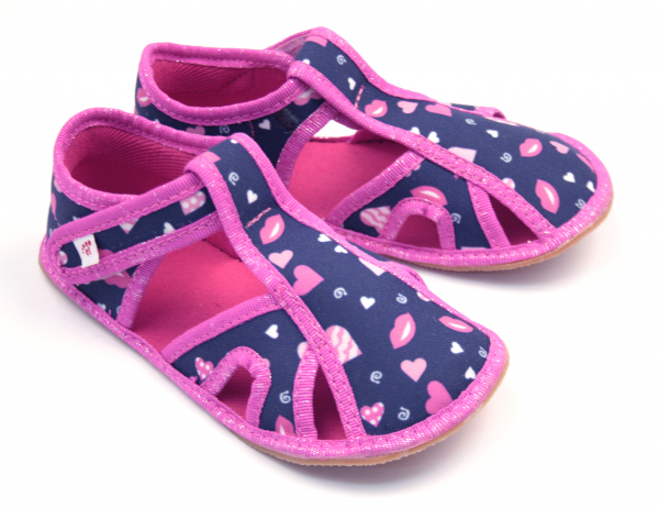 Ef Barefoot papuče 386 Hearts Dětské sandále Renbut 13-106A